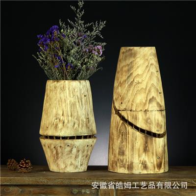手工制作木质工艺花瓶花盆花桶花艺干花插花花器居家装饰器皿 Show pictures