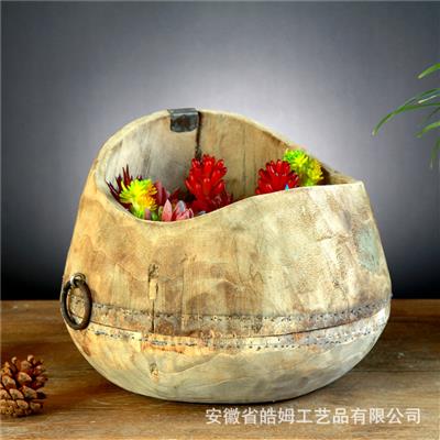 手工原木插花花瓶花座花盆花器花桶花艺家居民宿酒店装饰摆件器皿 Show pictures