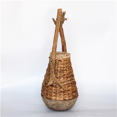 手工制作蒲草和泡桐混搭编织篓花篮器皿桌面装饰摆件 Show pictures
