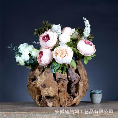 木质手工雕刻镂空花盆花器家居摆设园艺现代艺术摆件 Show pictures