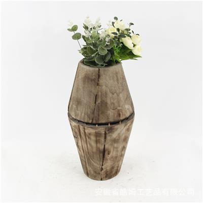 手工木质花瓶花桶插花艺容器居家民宿酒店玄关装饰物摆件 Show pictures