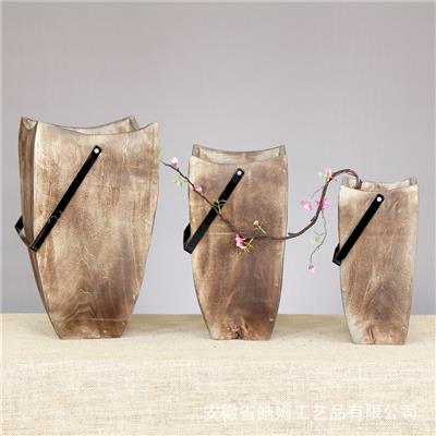 北欧民宿摆设道具摆件花艺插花带提手组合木质花瓶容器皿 Show pictures