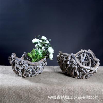新中式手工制作木质花瓶花盆花器手编筐居家装饰器皿摆件 Show pictures