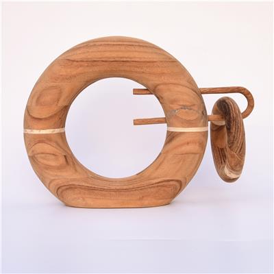 手工制作胡桃木装饰摆件家居玄关桌面双环造型装饰工艺品 Show pictures