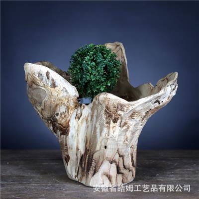 北美风木质多肉花盆复古树根大口径植物盆景花盆花器花桶 Show pictures