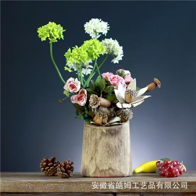 手工原木插花花瓶花座花盆花器花桶花艺家居民宿酒店装饰摆件器皿 Show pictures