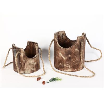 手工制作木质装饰摆件花盆吊盆绿植花器做旧碳化器皿 Show pictures