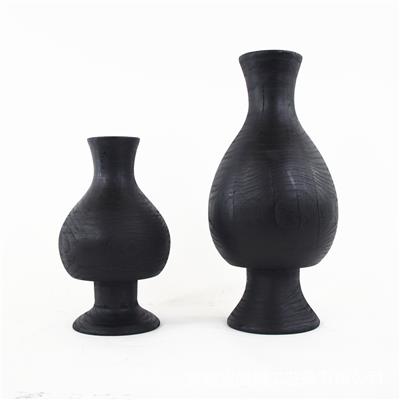 手工碳化黑色木质摆件插花花瓶花器民宿酒店别墅装饰品 Show pictures