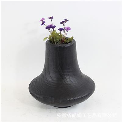 手工制作侘寂碳化栗木中颈花瓶家居酒店别墅装饰工艺摆件 Show pictures