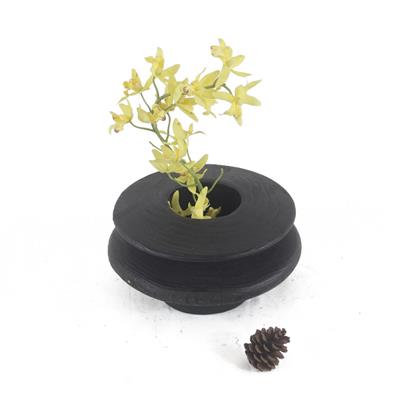 手工制作碳化栗木双层黑色花瓶家居别墅天坛造型装饰摆件 Show pictures