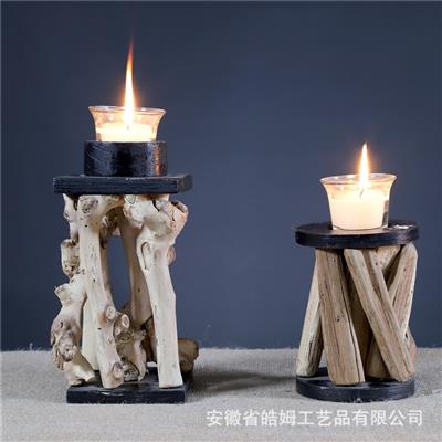 手工制木质烛台朽木树枝复古蜡烛台烛光浪漫晚餐创意摆件 Show pictures