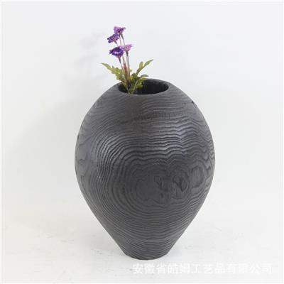 手制新中式碳化栗木黑色瓮瓶花瓶家居别墅艺术馆装饰摆件 Show pictures