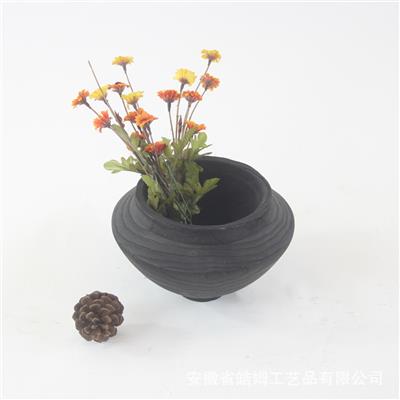 手制侘寂风碳化栗木黑色花瓶家居别墅艺术馆桌面装饰摆件 Show pictures