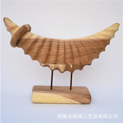 手工制作胡桃木装饰摆件家居玄关桌面牛角造型装饰工艺品 Show pictures